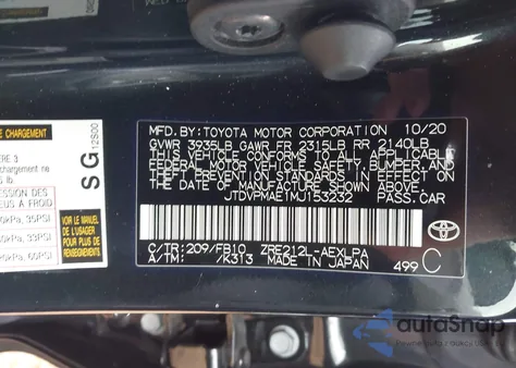 2021 Toyota Corolla Le from USA, damaged, VIN JTDVPMAE1MJ153232